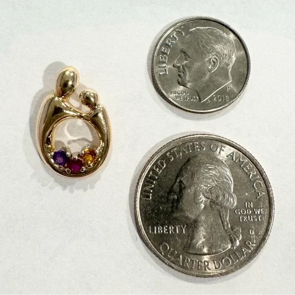 14K Kaynar three stone amethyst Ruby citrine vintage yellow gold open pendant - Picture 9 of 10